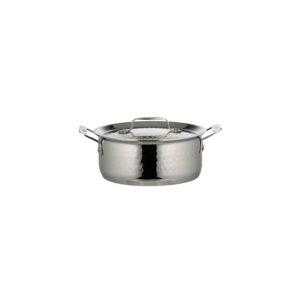 Bon Chef Cucina Casserole Pot W/ Lid, Hammered Finish, Ind Btm, 8 5/8"Dia X 4 1/4"H, 2 Sq Hndls, 3 Qt 60000HF - main